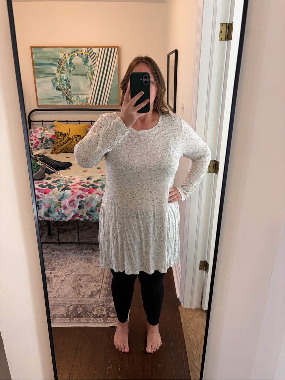 Jexy & Jax Speckled Cream Long-Sleeve A-Line Tunic Top